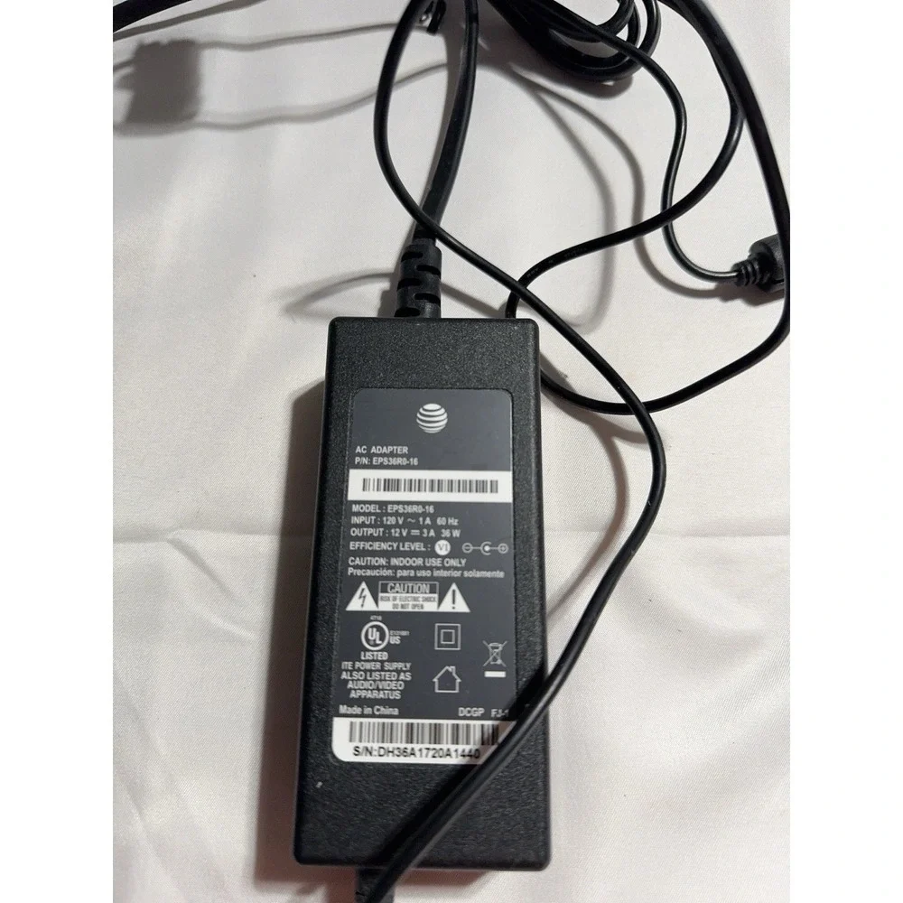 AT&T EPS36R0-16 36W 12V 3A Gateway Modem AC Adapter Power Charger @MB164